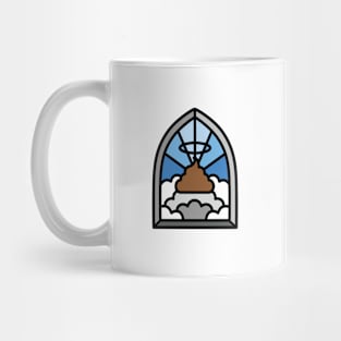 Holy Shit stained glass Church funny poop pun meme Mug